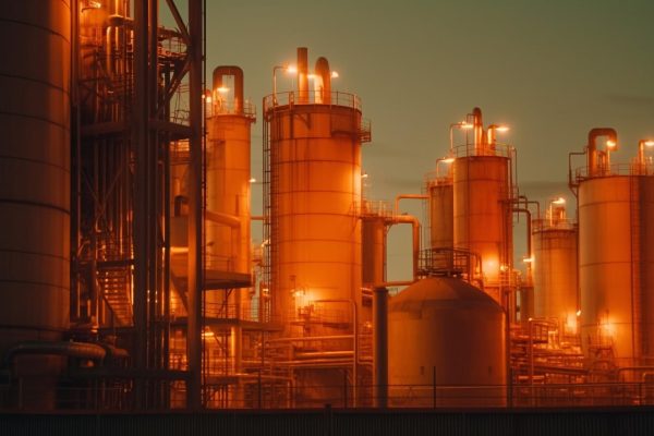 refinery-illuminates-dusk-with-fuel-storage-tanks-generated-by-ai_188544-40141